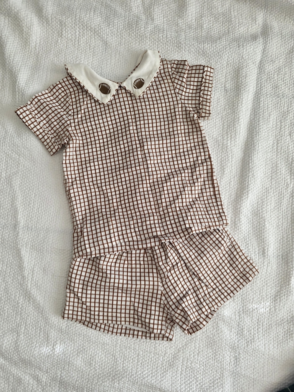 Boy Matching Set Of Shirt And Shorts-Peter Pan Collar With Football Accent